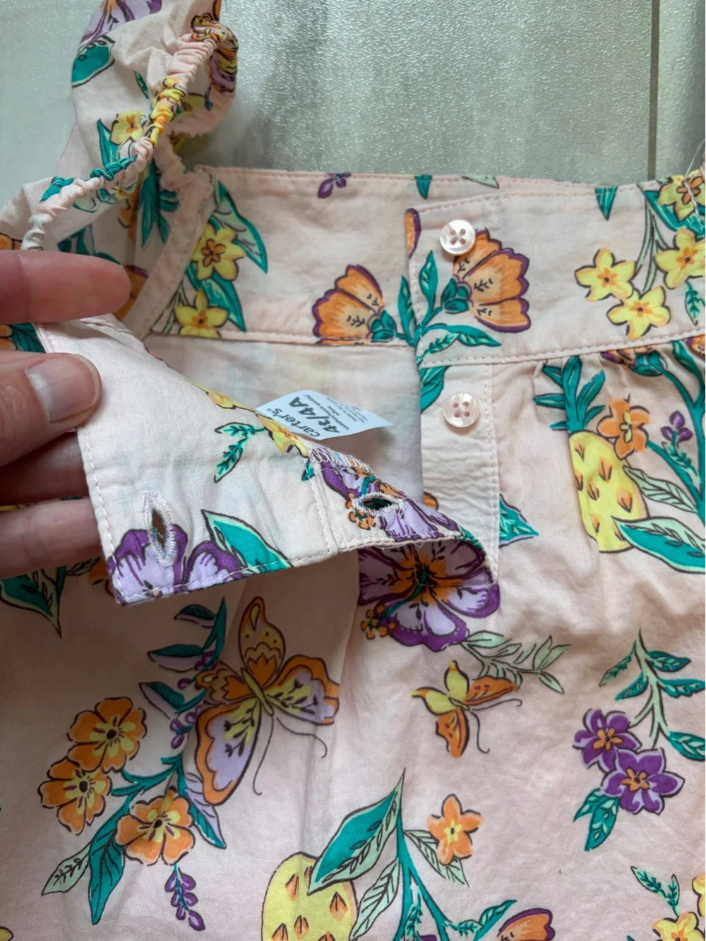 Carters Cotton Cottage Pink Floral Shirt & Ruffled Shorts Matching Set Girls 4T - Picture 4 of 13
